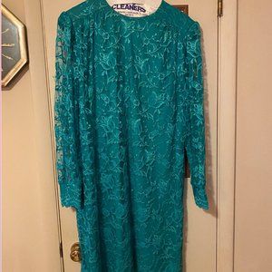 Teal Lace Long-Sleeved Dress